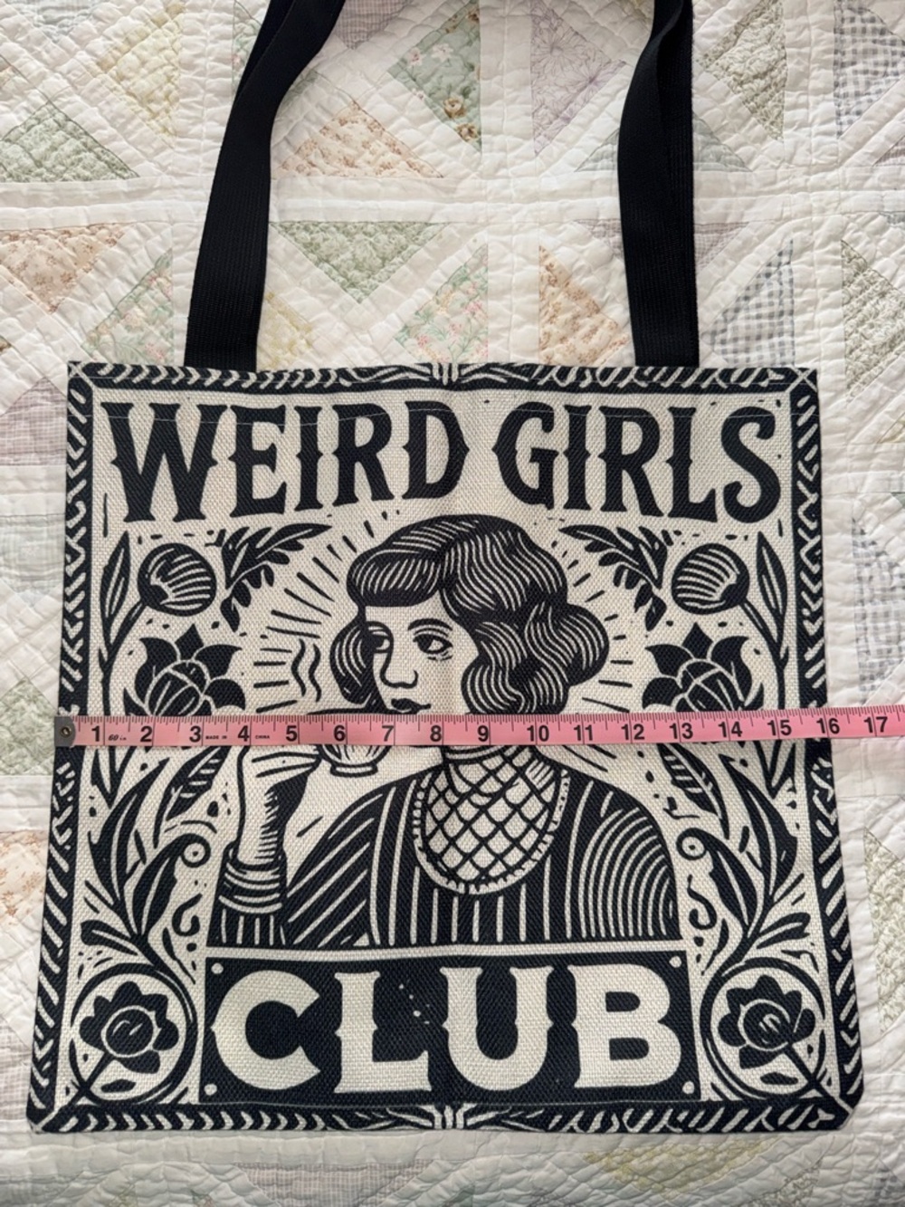 Weird Girls Club Canvas Tote Bag Black Cream Bookish Feminist Literary Aesthetic - Picture 5 of 7